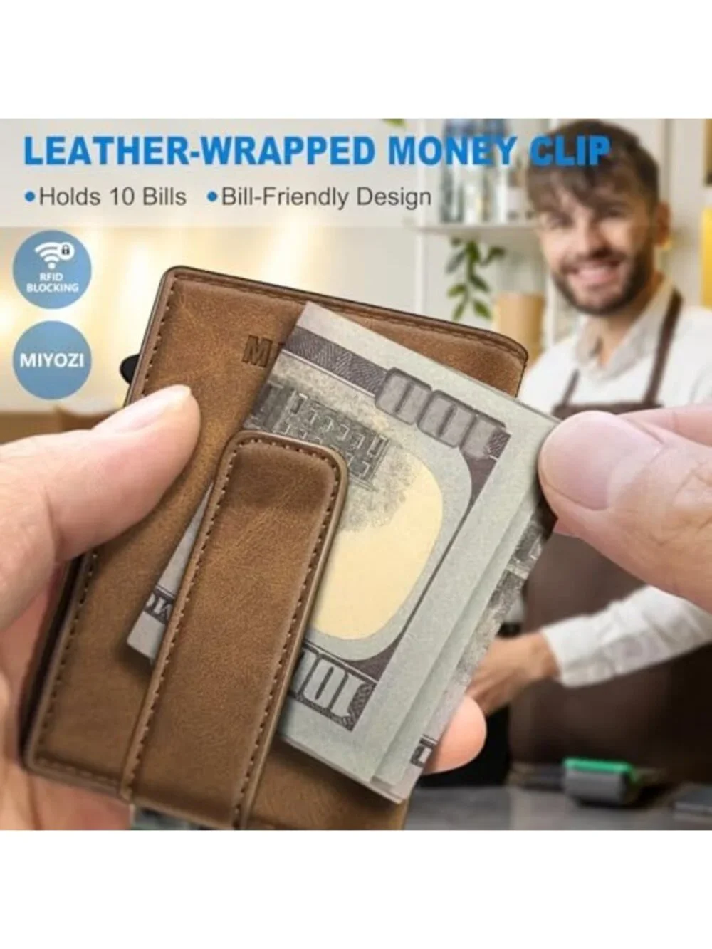 Slim Minimalist Wallet for Men, RFID Blocking Card Holder, Leather Money Clip